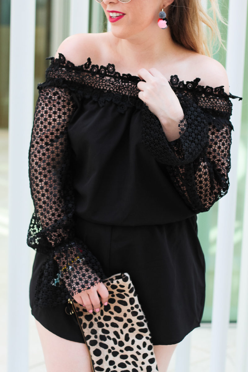  Miami fashion blogger Stephanie Pernas styles an off the shoulder lace romper