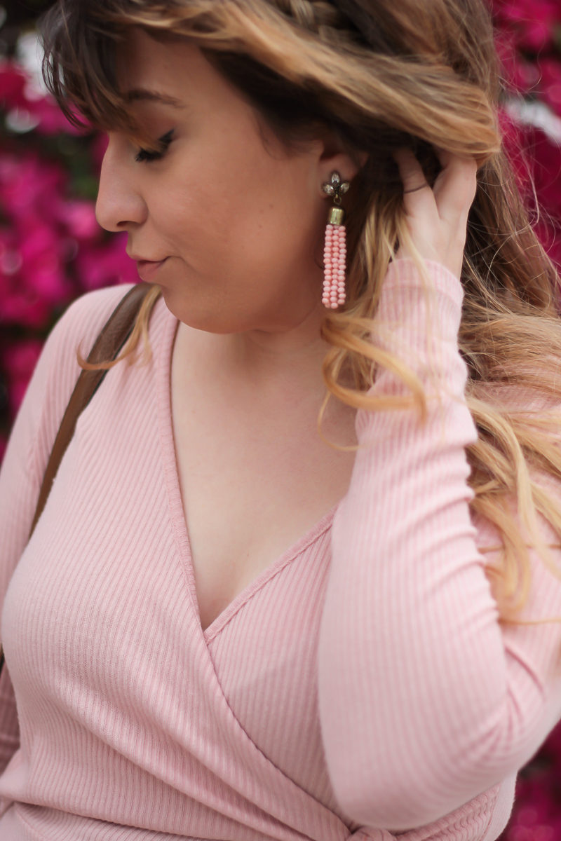 Miami fashion blogger Stephanie Pernas wearing Sugarfix pink tassel earrings