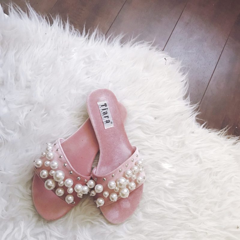 Miami fashion blogger Stephanie Pernas shares a pair of Traffic pearl slides