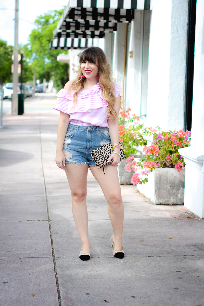 Pink Stripe Top + Denim Cutoffs