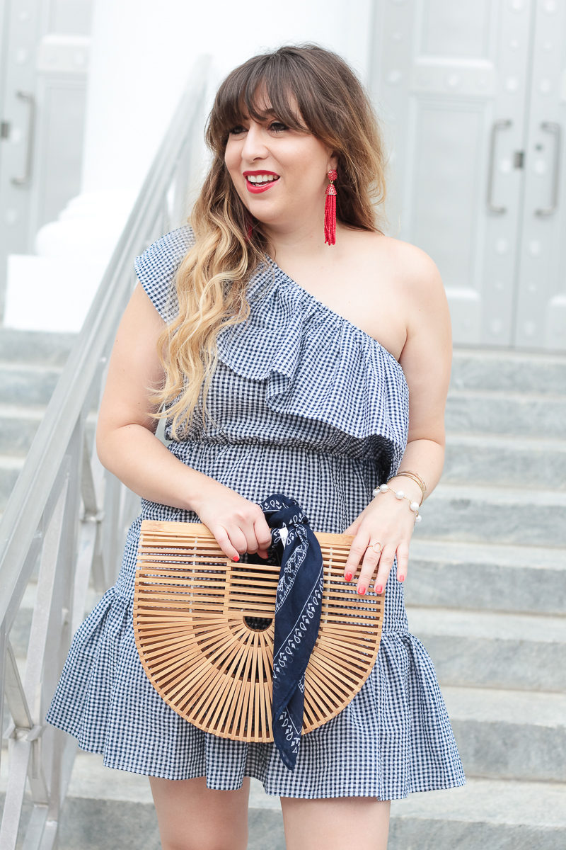 Miami fashion blogger Stephanie Pernas wearing a gingham ruffle dress for July 4th 