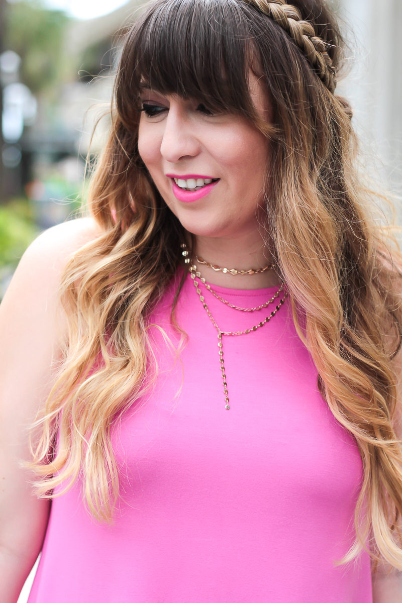 Miami fashion blogger Stephanie Pernas wearing an Old Navy jersey swing dress and Baublebar Aimee necklace