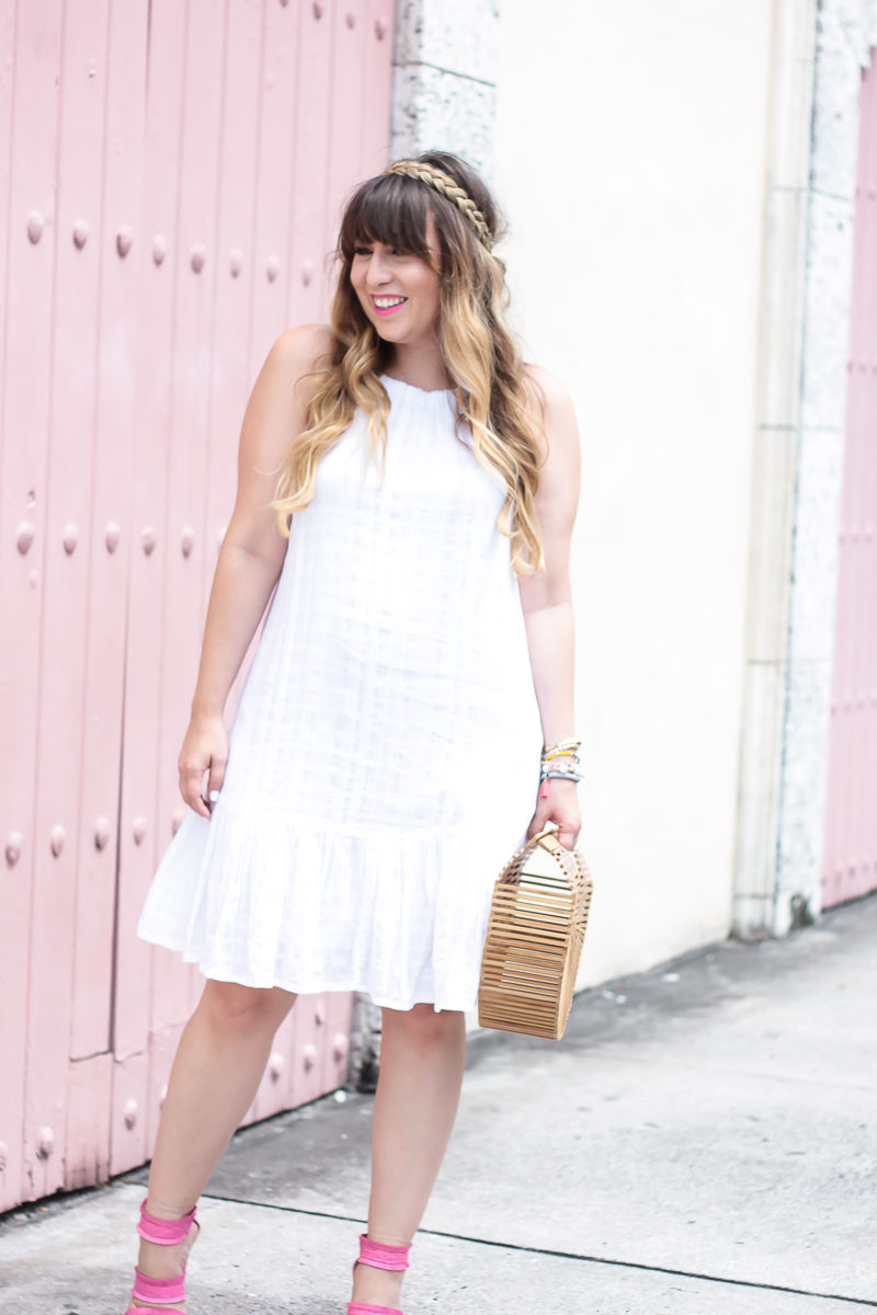  Miami fashion blogger Stephanie Pernas wearing an Old Navy white dress