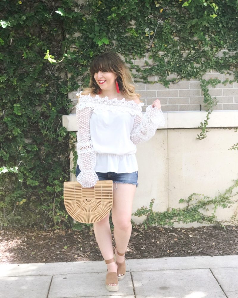 white lace off the shoulder top