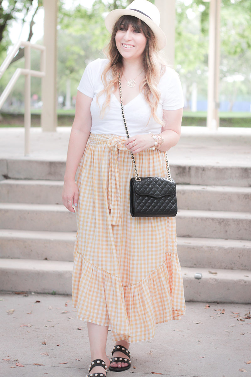 Miami fashion blogger Stephanie Pernas of A Sparkle Factor wearing a gingham ruffle skirt 