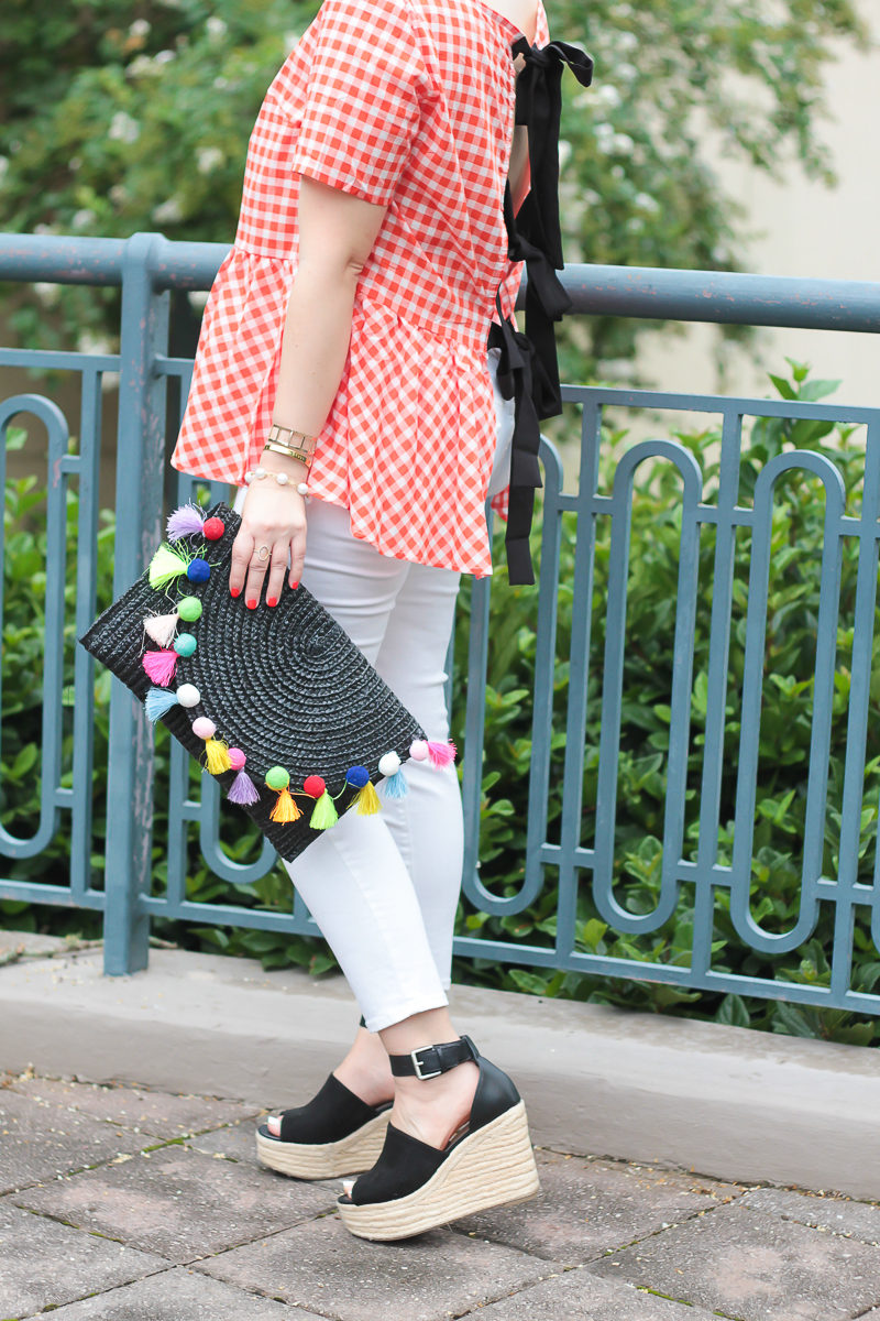 Gingham tie back top and jeans