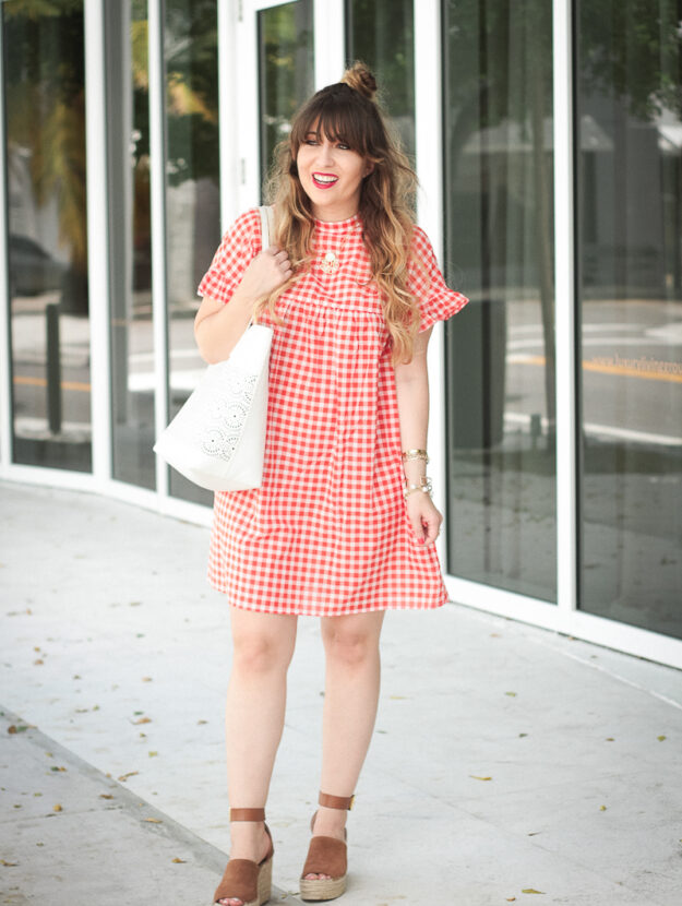 Red gingham babydoll dress-2