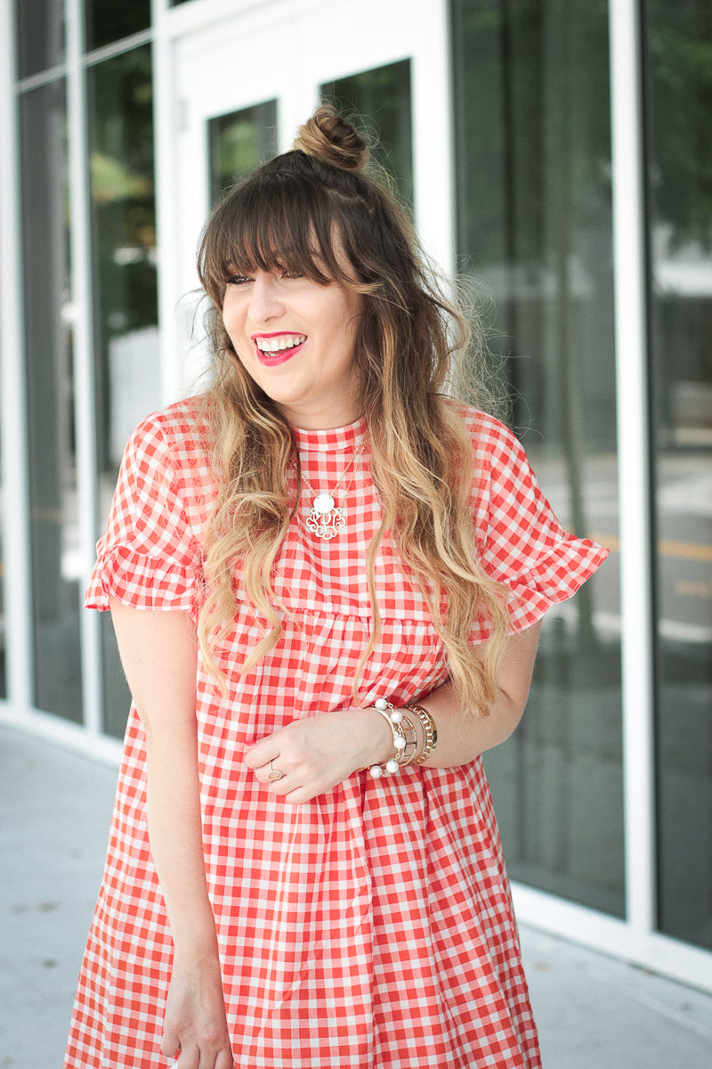 red gingham outfit