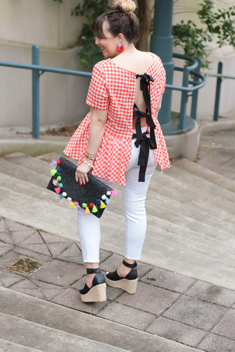 Shein gingham peplum top and jeans