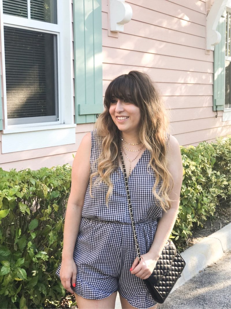 gingham bow back romper