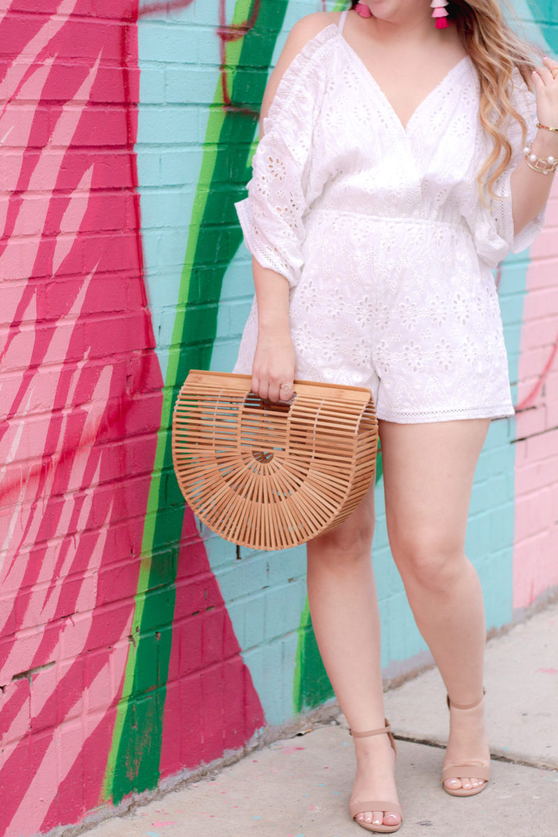 Miami fashion blogger Stephanie Pernas styles an eyelet roper and bamboo bag