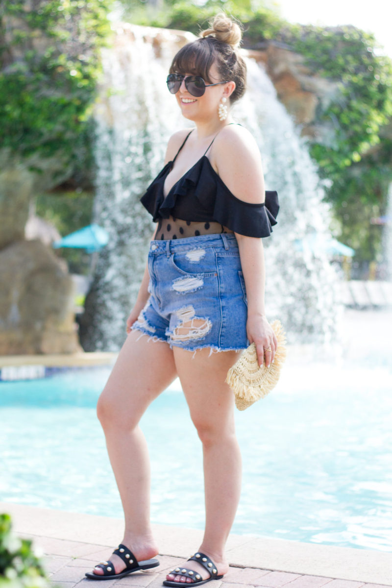  Miami fashion blogger Stephanie Pernas wearing a chic mesh one piece swimsuit 