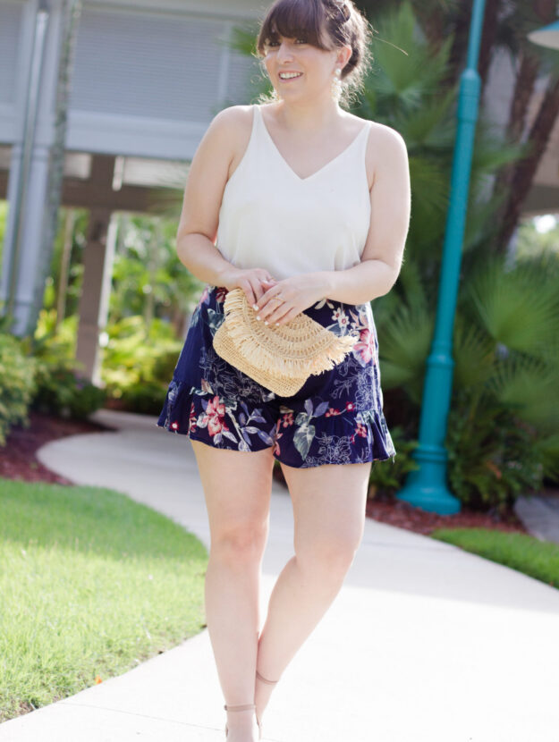 Floral shorts and camisole outfit idea