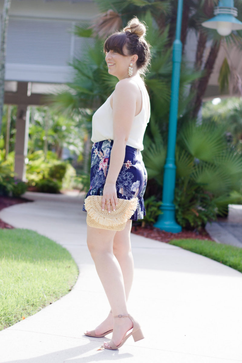 Miami fashion blogger Stephanie Pernas wearing Soprano floral shorts and a Topshop camisole. 