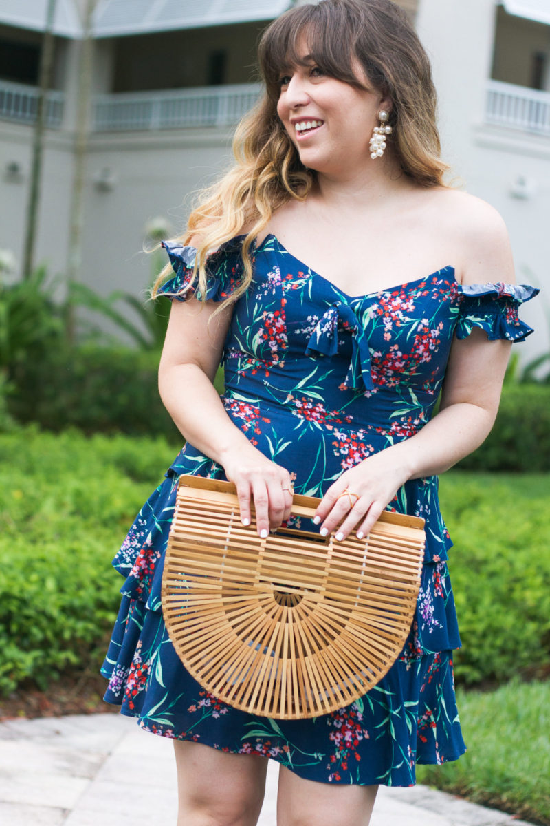 Miami fashion blogger Stephanie Pernas of A Sparkle Factor styles a Wayf dress and Baublebar earrings