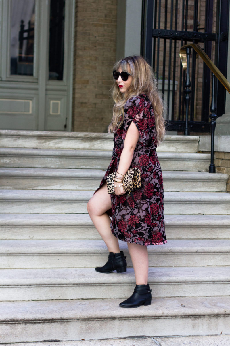 Velvet floral midi dress