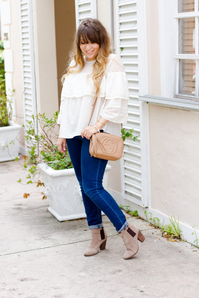  Affordable fashion blogger Stephanie Pernas wearing Paige jeans and a LOFT top 