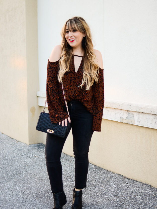 Leopard Cold Shoulder Top + Black Jeans