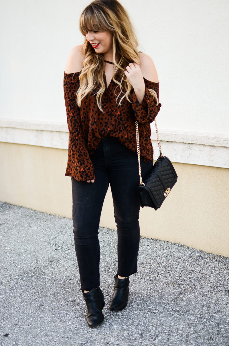 Leopard Cold Shoulder Top + Black Jeans