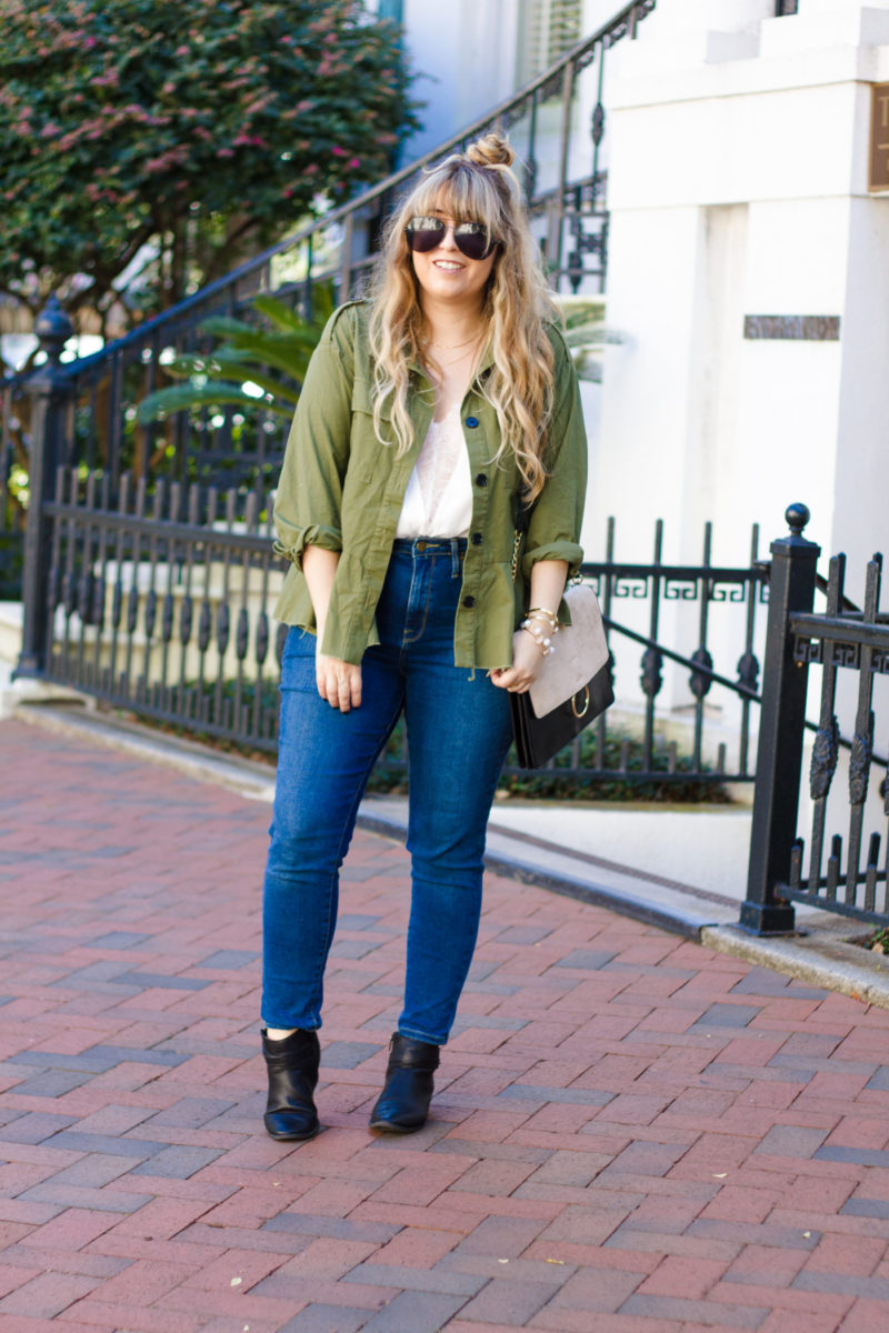 Peplum utility jacket outfit for fall