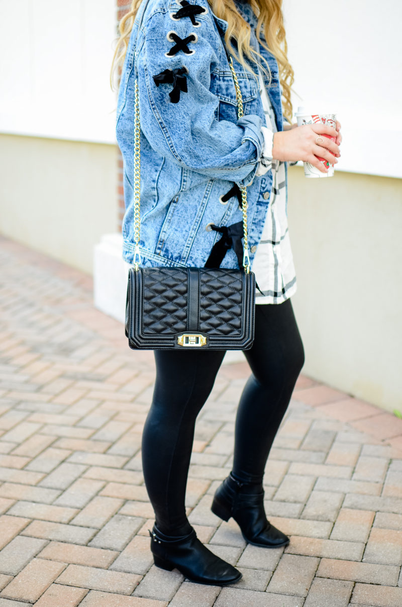 Boyfriend denim jacket and leather leggings 