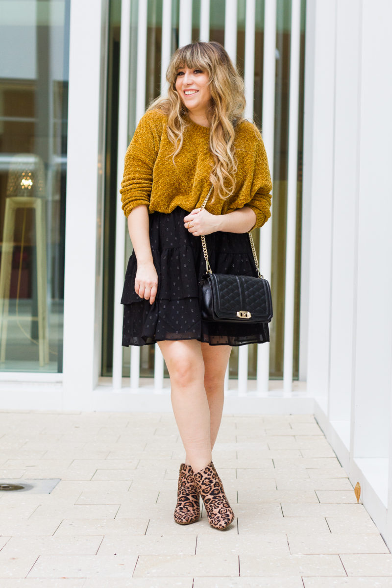 Cozy sweater and skirt outfit idea