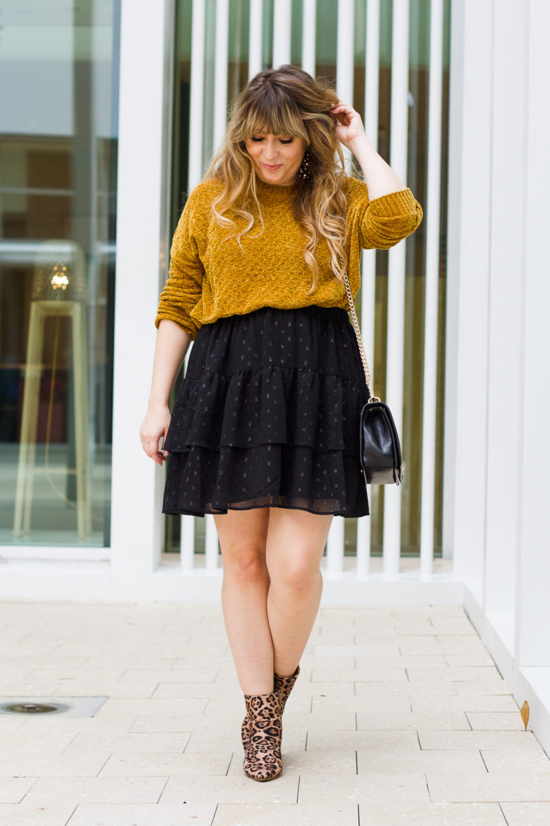 Skirt and booties outfit idea