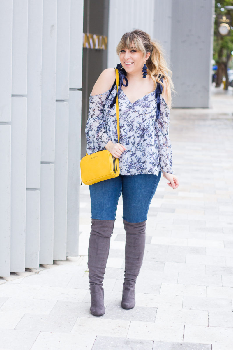 LOFT floral cold shoulder top and jeans