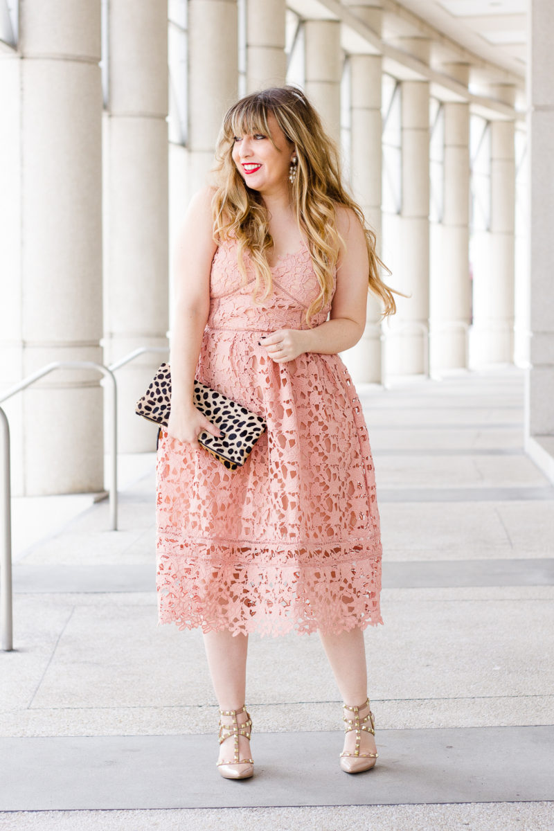 Valentine's Day Pink Lace Midi Dress ...