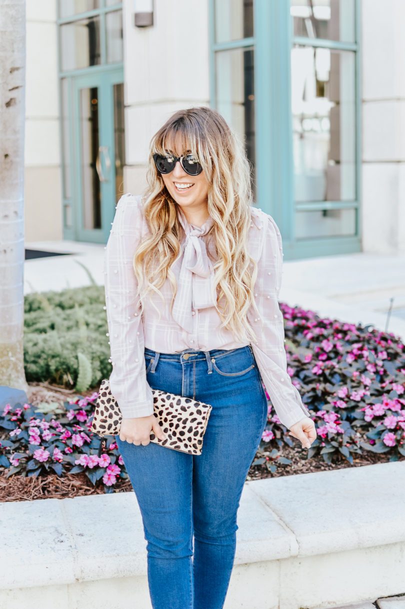 Denim Outfit Ideas: Pearl Embellished Top + Jeans