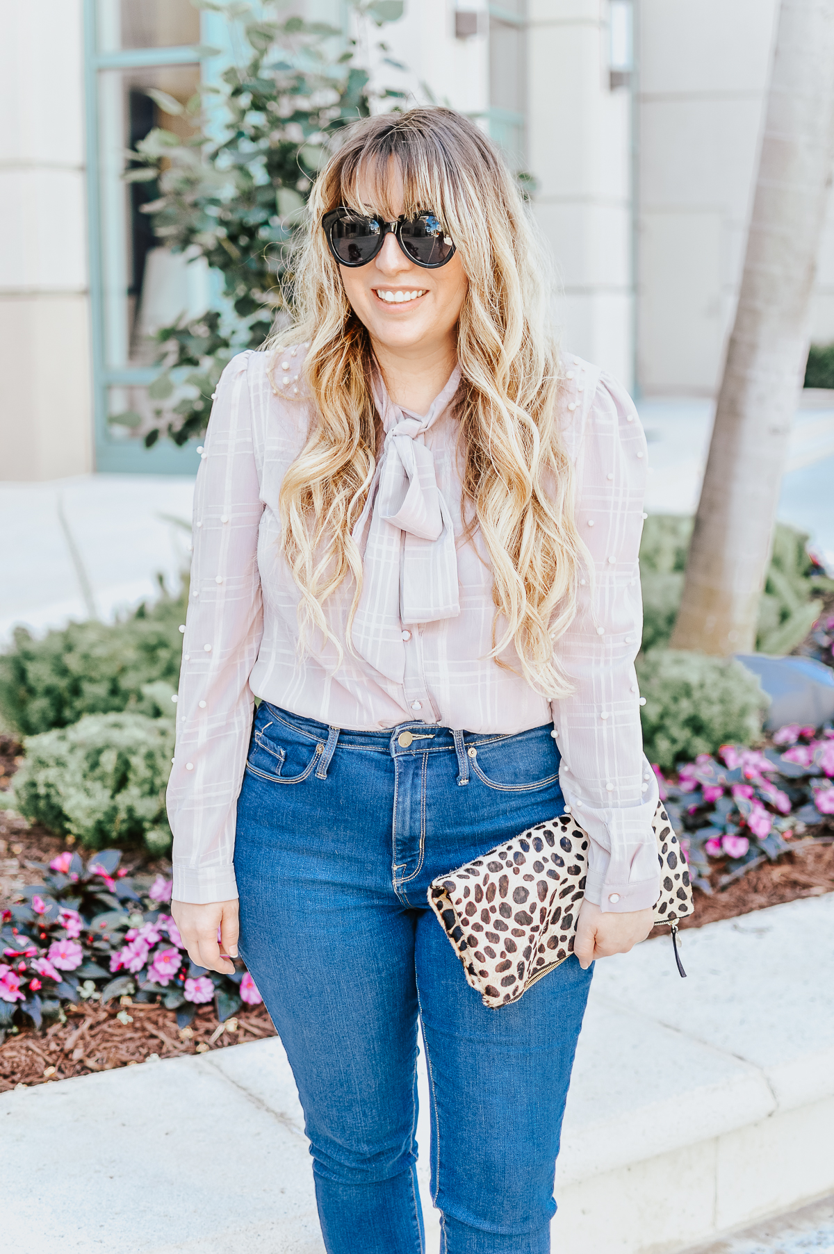 Denim Outfit Ideas: Pearl Embellished Top + Jeans