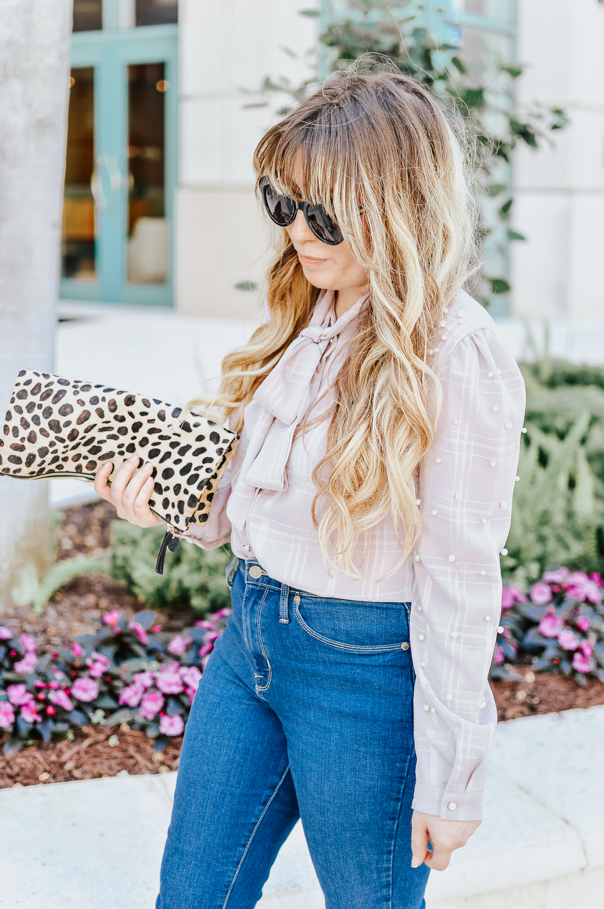 Denim Outfit Ideas: Pearl Embellished Top + Jeans