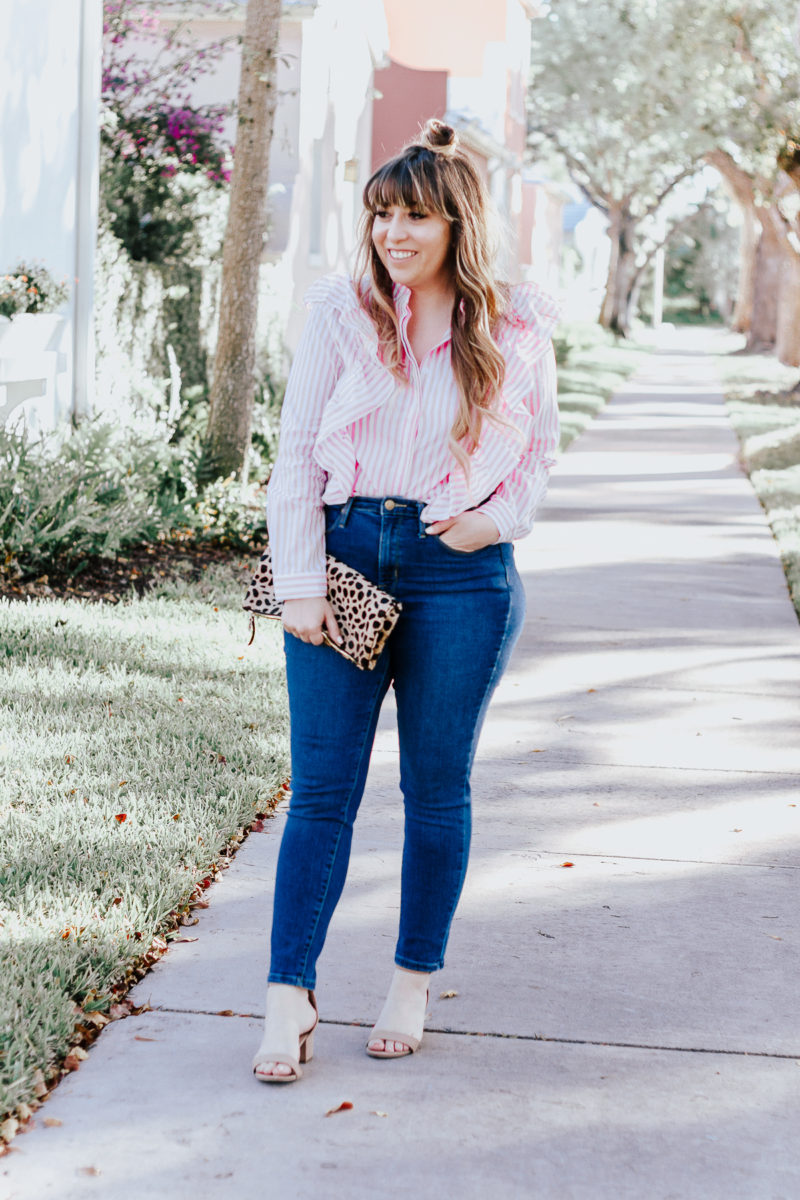 pink top and jeans outfit