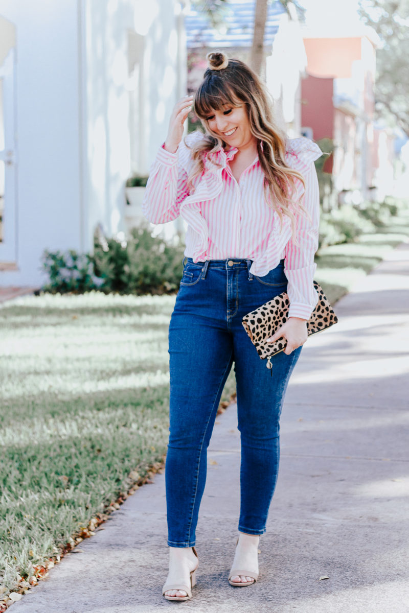 cute spring outfit idea: jeans and a ruffle top