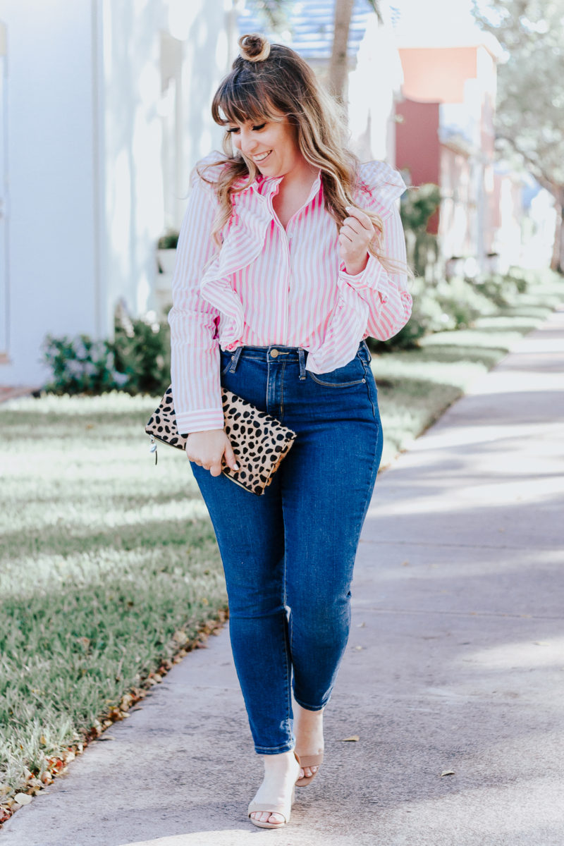 Spring outfit idea: stripe blouse and jeans