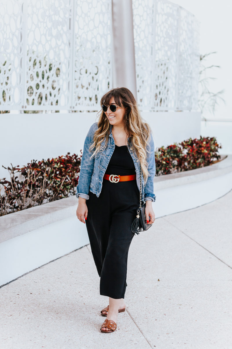 Black culotte jumpsuit outfit for spring-11