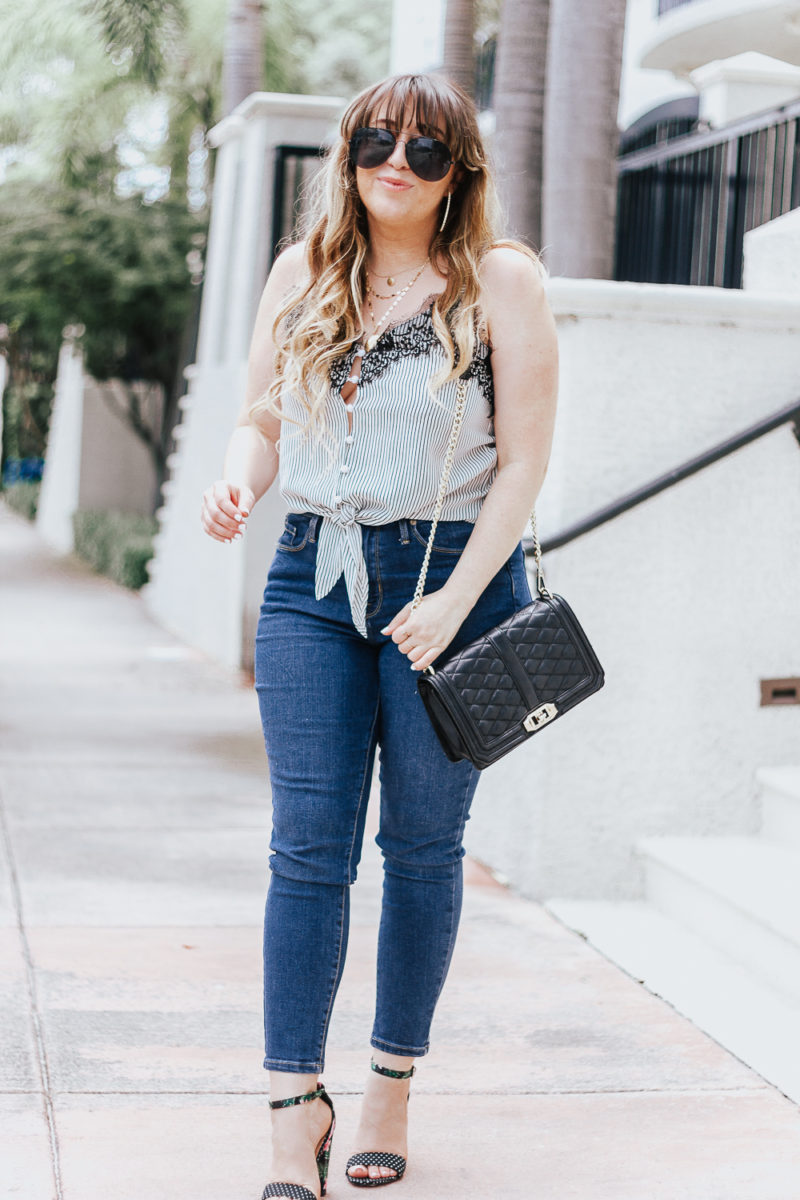 Stripe tie top + jeans casual summer outfit-3