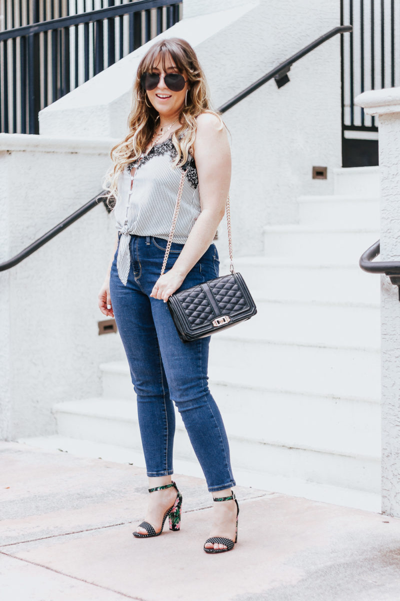 Stripe tie top + jeans casual summer outfit-4