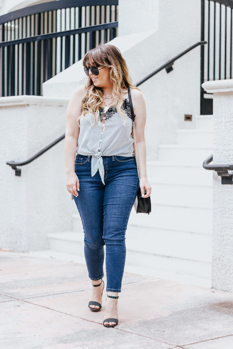 Stripe tie top + jeans casual summer outfit-6