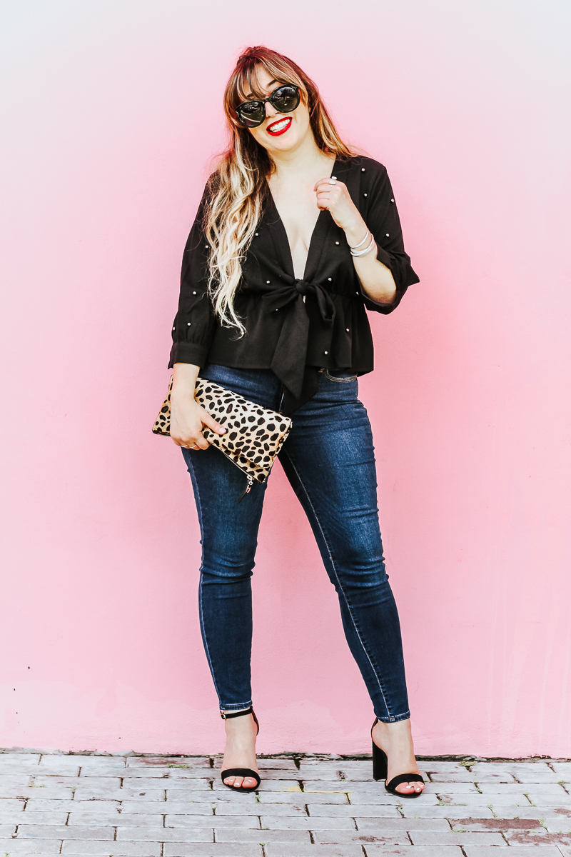 Shein black beaded top and jeans outfit_-5