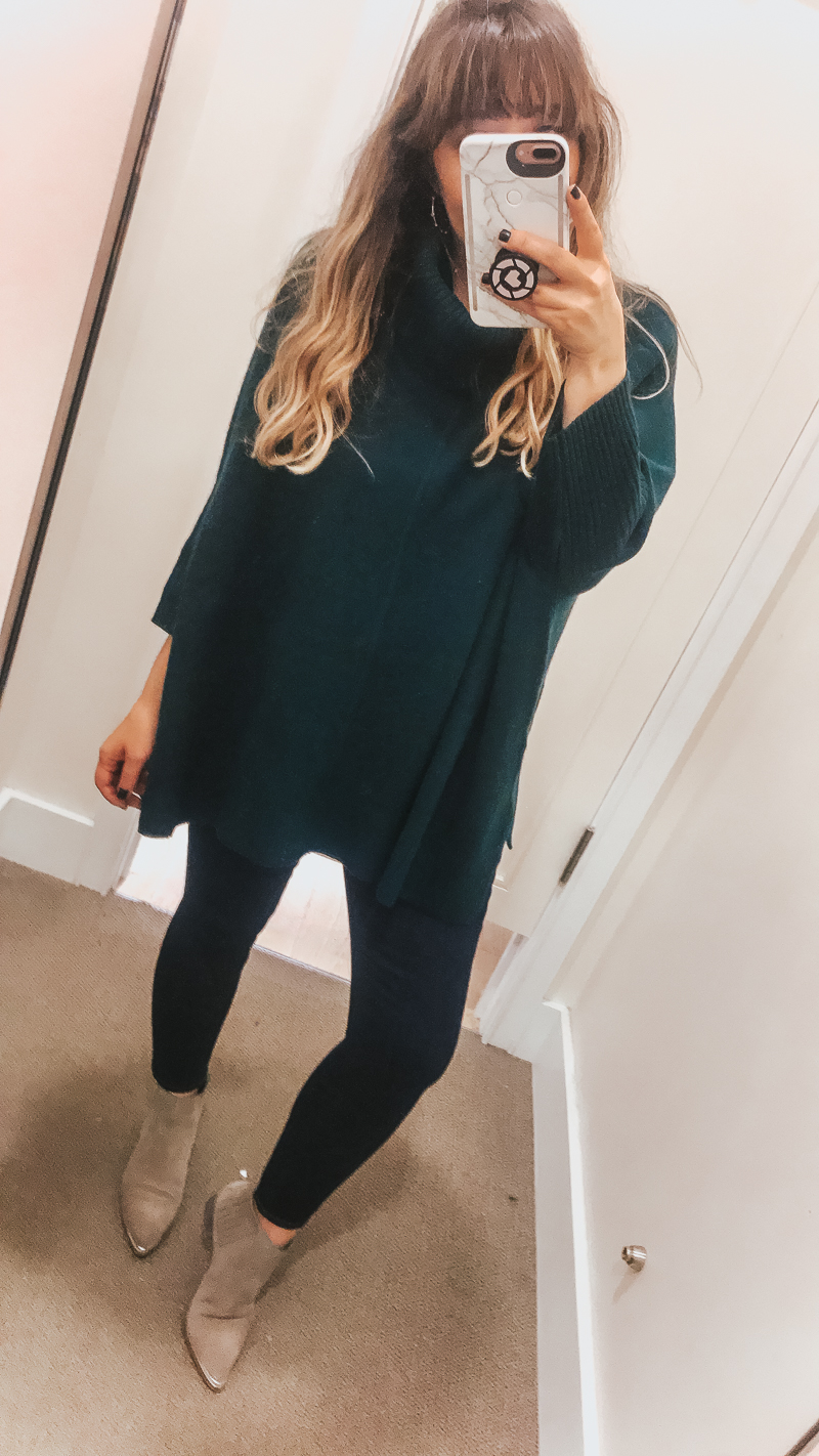 LOFT Friends + Family Sale Try On Session – emerald poncho and jeans outfit
