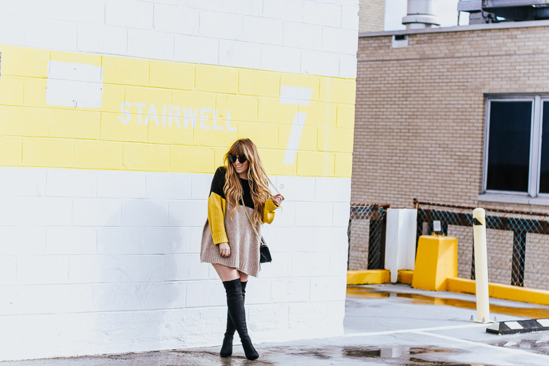 Colorblock sweaterdress + over the knee boots-4