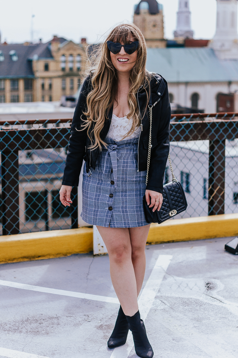 Plaid skirt + leather jacket-13