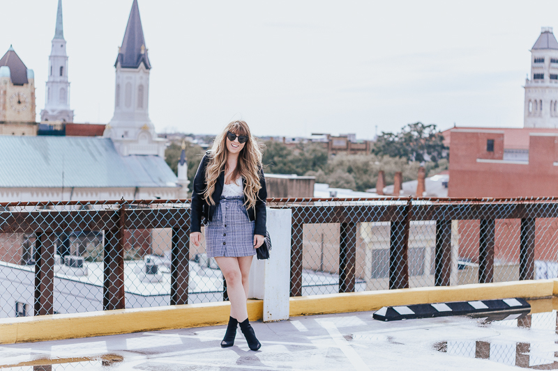 Plaid skirt + leather jacket-3