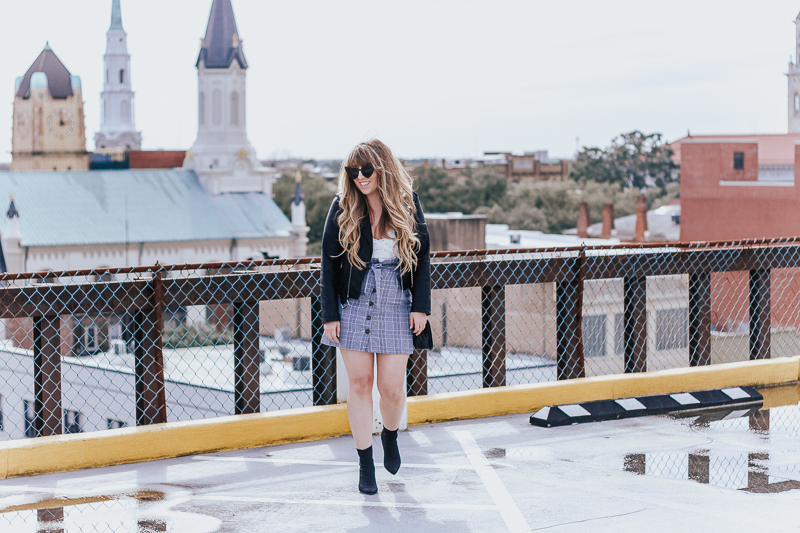 Plaid skirt + leather jacket-4