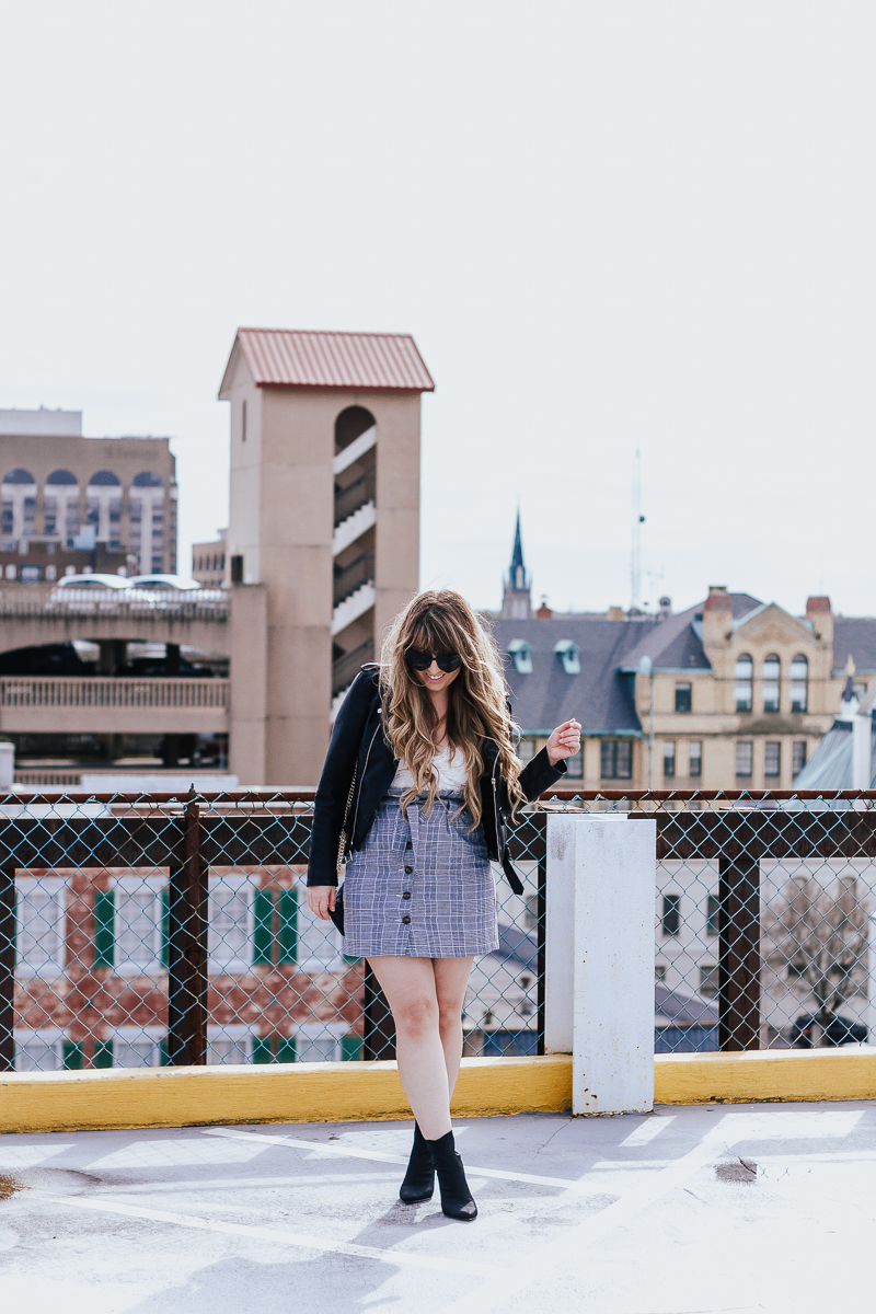 Plaid skirt + leather jacket-5