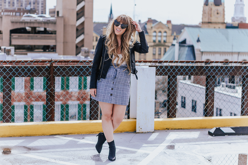 Plaid skirt + leather jacket-6