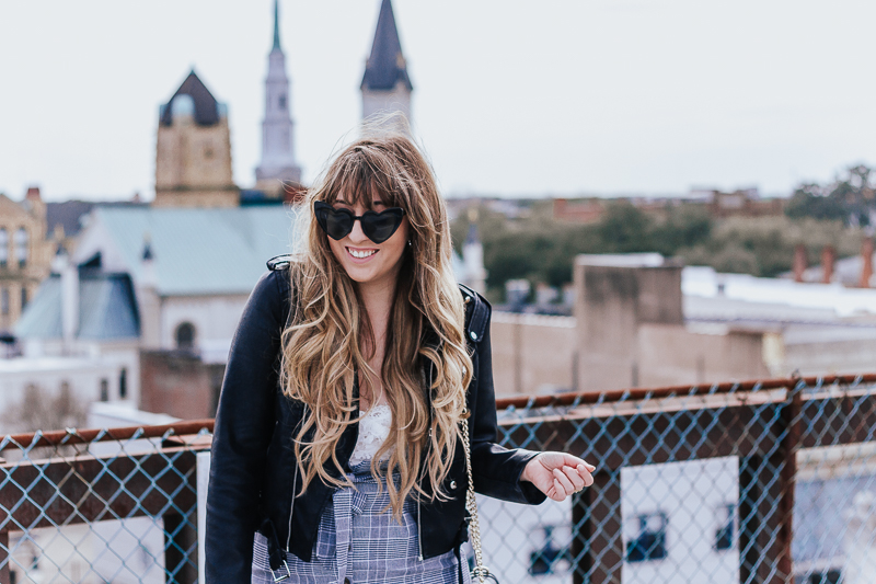 Plaid skirt + leather jacket-7