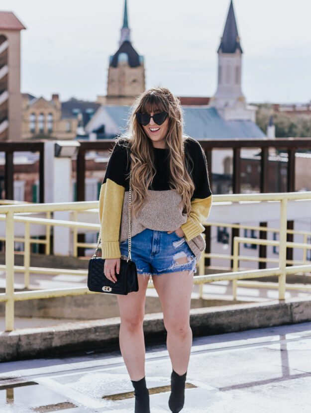 Spring Outfit Idea- jean shorts + sweaters-3