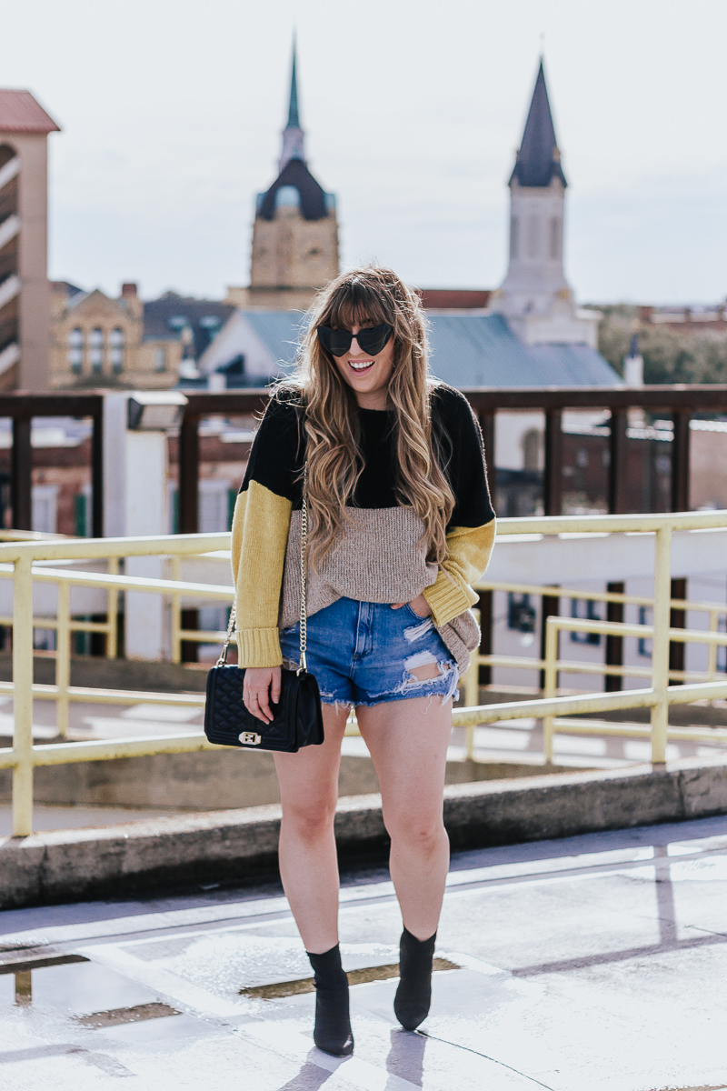 Spring Outfit Idea- jean shorts + sweaters-3